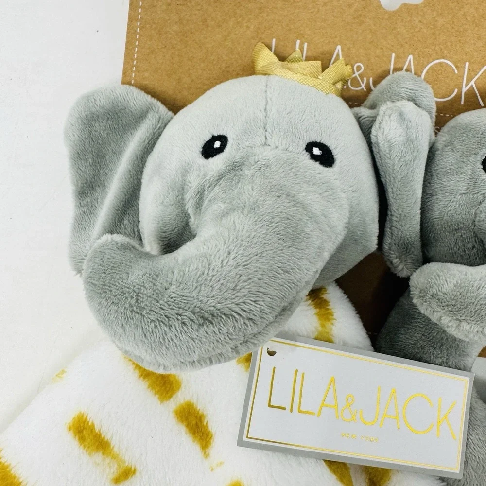 Lila & Jack Elephant Floral Flower Lovey Security Blanket Rattle 2pc Gift‎ Set